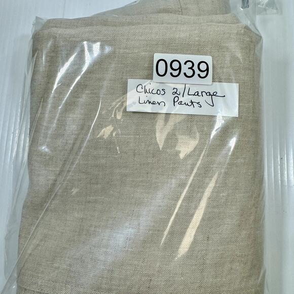 Chicos Linen High Rise Wide Leg Pants Size 2/L Oatmeal Pockets Coastal Lagenlook - Picture 12 of 12